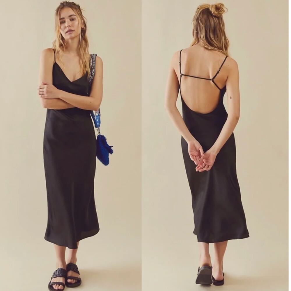 Intimately Free People Brown Midi Slip Dress Simply Biased Textured Open Back XS
